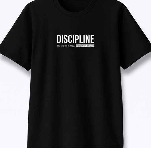 Discipline Over Motivation - Premium Black Round Neck Tee