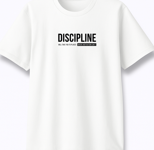 Discipline Over Motivation - Premium White Round Neck Tee