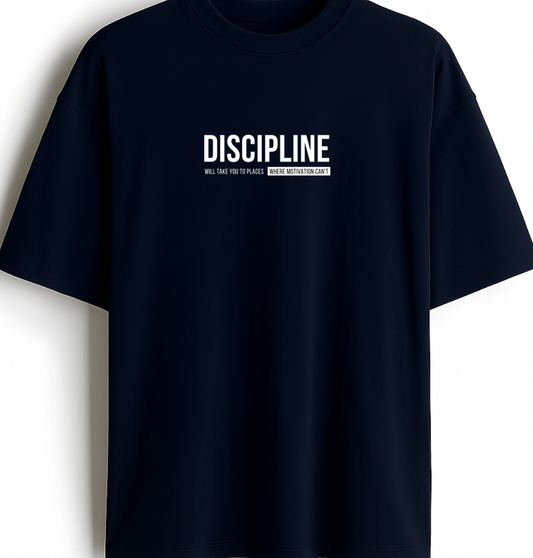 Discipline Over Motivation - Premium Navy Blue Oversized Cotton Tee
