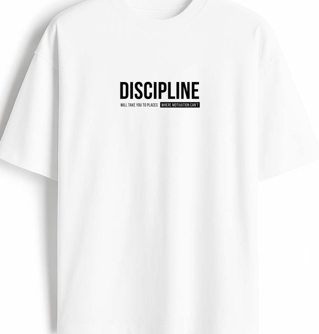 Discipline Over Motivation - Premium White Oversized Cotton Tee