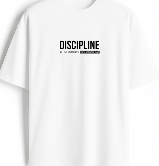 Discipline Over Motivation - Premium White Oversized Cotton Tee
