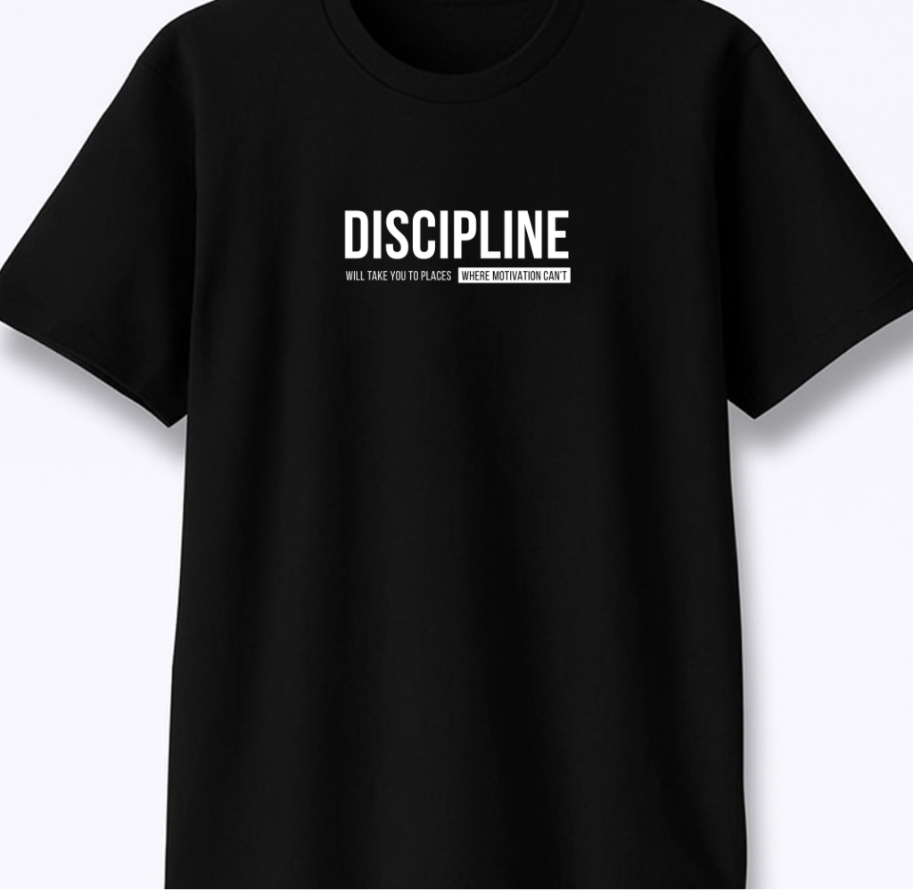 Discipline Over Motivation - Premium Black Round Neck Tee