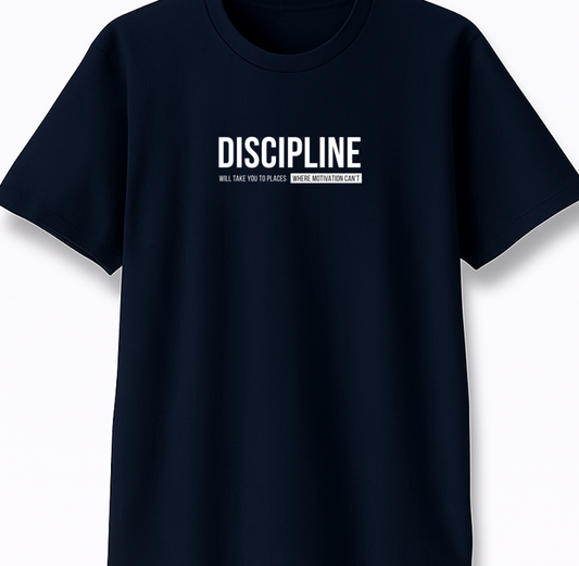 Discipline Over Motivation - Premium Navy Blue Round Neck Tee