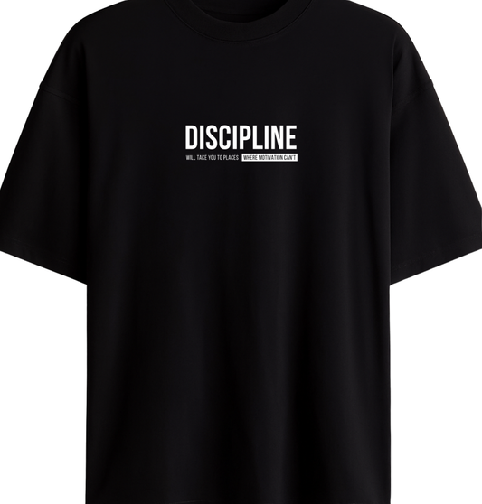 Discipline Over Motivation - Premium Black Oversized Cotton Tee