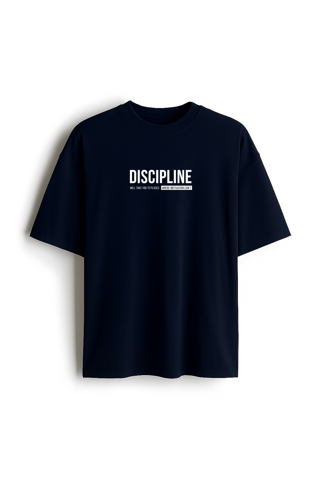 Discipline Over Motivation - Premium Navy Blue Oversized Cotton Tee