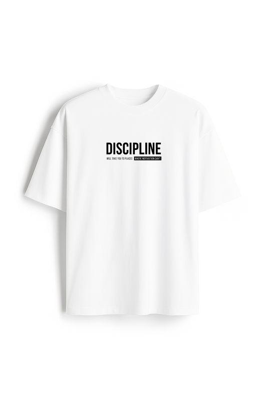 Discipline Over Motivation - Premium White Oversized Cotton Tee