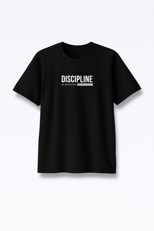 Discipline Over Motivation - Premium Black Round Neck Tee