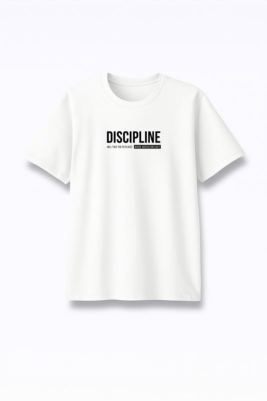 Discipline Over Motivation - Premium White Round Neck Tee